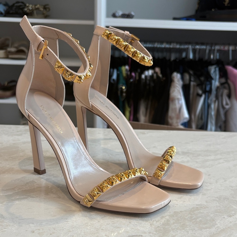 Stuart Weitzman Nude Heels with Gold Accents
